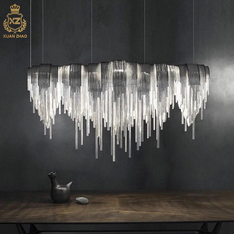 Nordic Hanging Light Luxury Tassel Aluminum Chain Chandelier  Postmodern Aisle Light Creative Bedroom Pendent Light