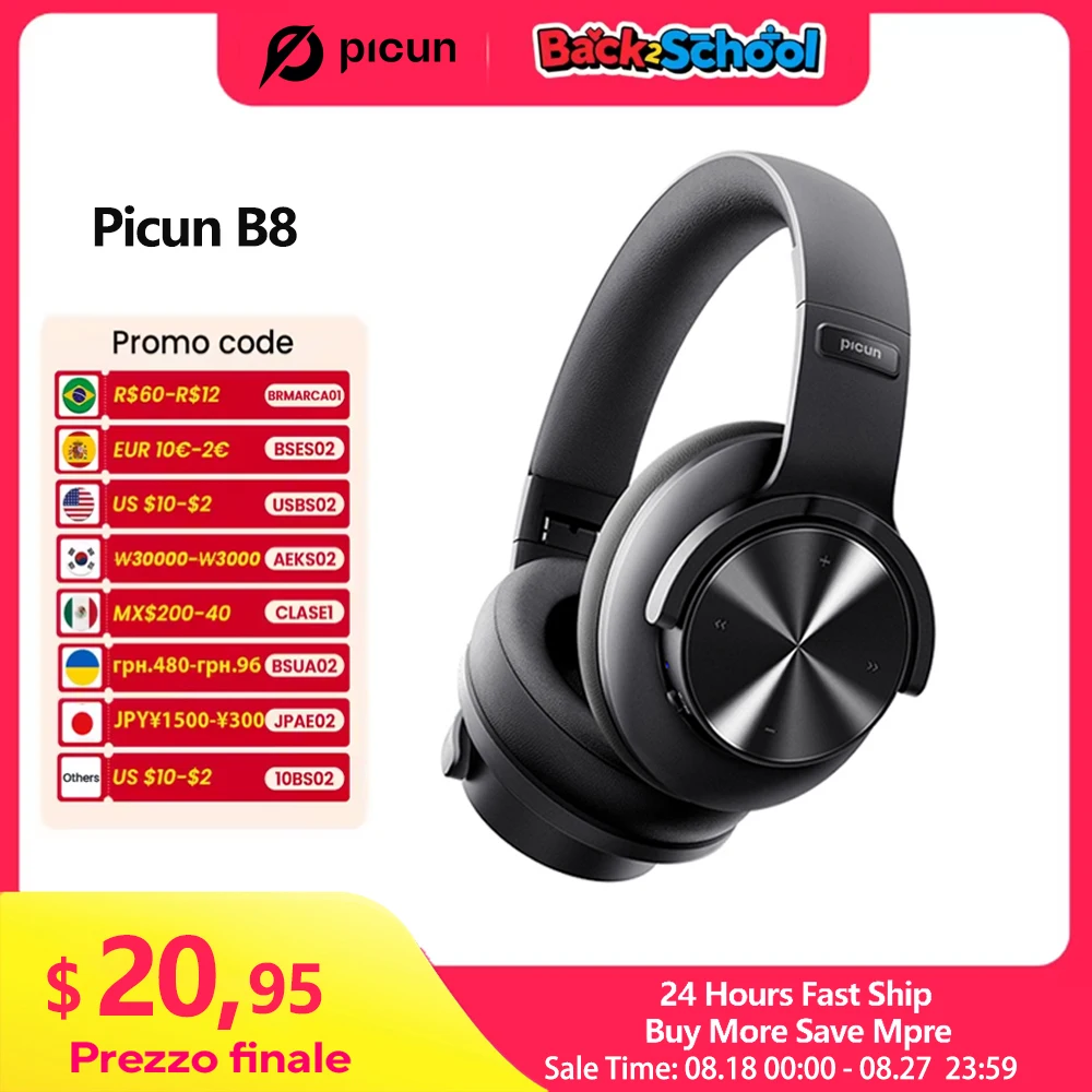 Cuffie Bluetooth Picun B8 Cuffie con tempo di riproduzione 120 ore Modalità Bluetooth wireless 3EQ Chiamate in vivavoce a bassa latenza Cuffie auricolari