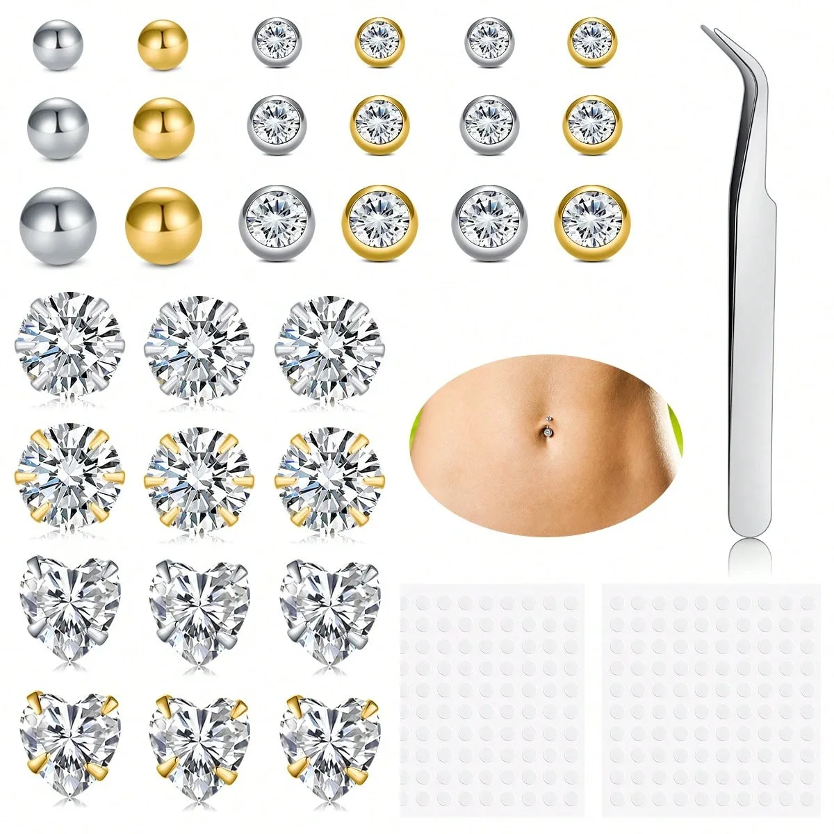 30-35 Stück/Set Fake-Bauchnabelringe, Bauchnabelringe mit Zirkonia, nicht-piercing Schmuck für Lippen/Nase/Augenbrauen – Detail 5