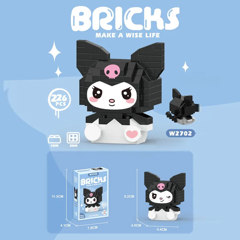 Kawaii Sanrio kuromi Cartoon figure Kuromi Melo rabbit Yugui dog building blocks puzzle assembling children's toys gift