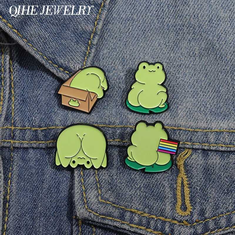 Funny Cute Frog Enamel Pin Cartoon Rainbow Frog Animal Brooches Decorative Backpack Lapel Badge Jewelry Gifts For Kids Friends