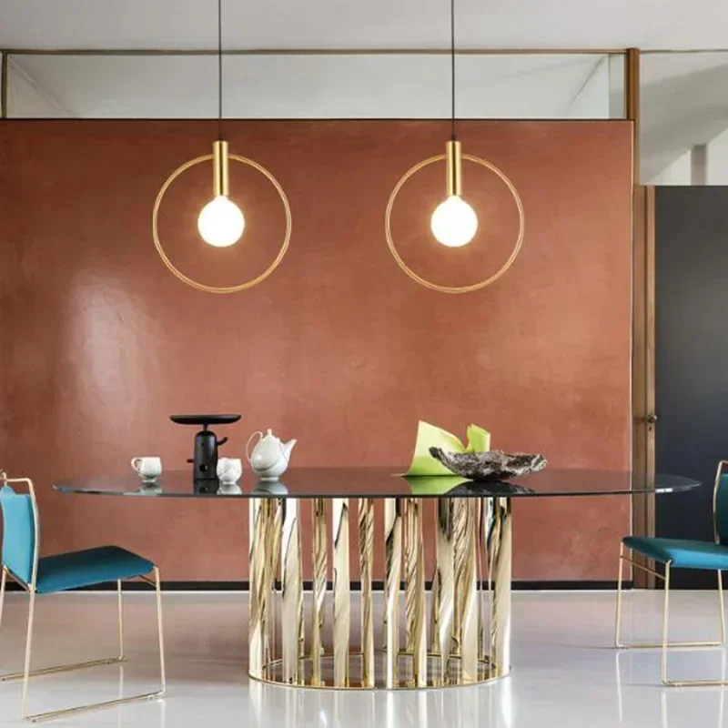 ペンダントライト寝室シングルヘッドリングシャンデリアベッドサイドバーフォワイエポーチレストランキッチン装飾光沢吊りランプ