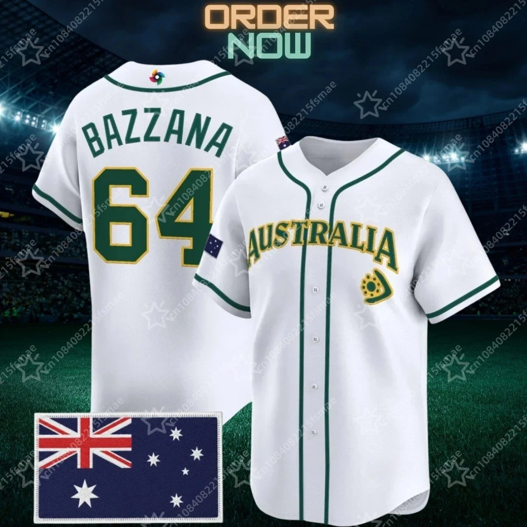 3d Printing Travis Bazzana Australia Baseball Jersey 2026 WBC World Baseball Classic Australia Team Shirt Men's Kids Uniform