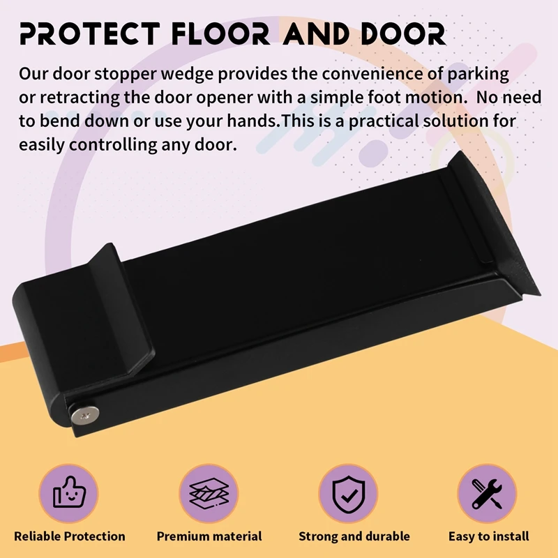 Heavy Duty Door Stopper Door Holder Kick Down Door Stops Sturdy No Drilling Under Door Noise Stopper Black