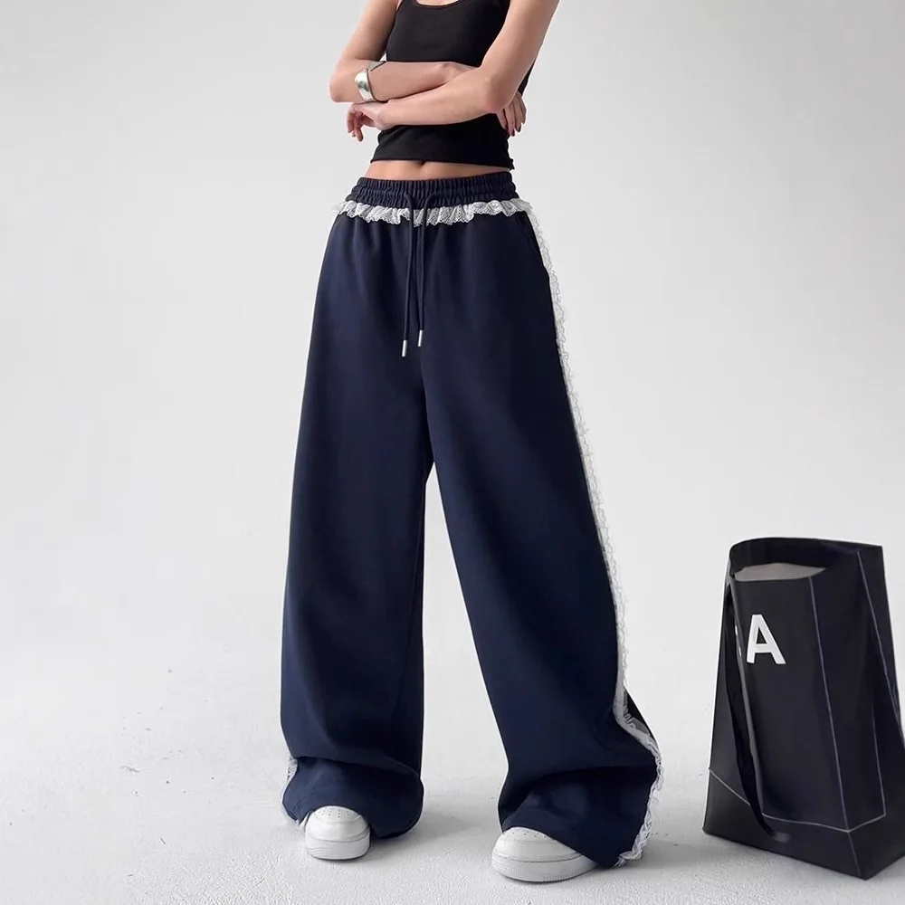 

Women Trendy Lace Spliced ​​sports Casual Joggers Pants Summer New Lazy Versatile Pants Street Straight Leg Slim Fit Sweatpants