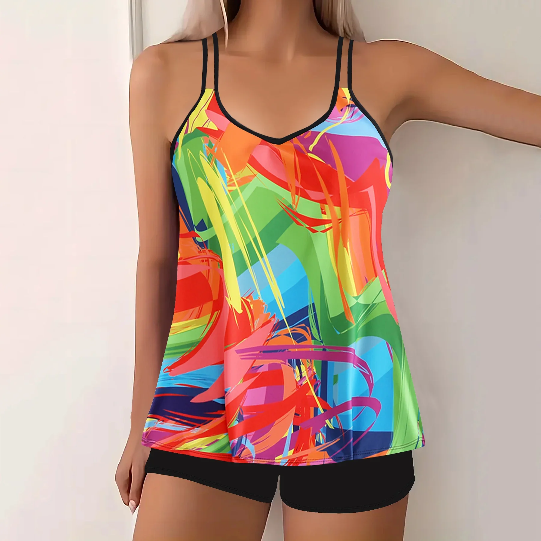 Floral Print V Neck Tankini Sets, Summer Sexy Bikini  Two Pieces Swimsuit, Women's Swimwear & Clothing   Fashion Beachwear