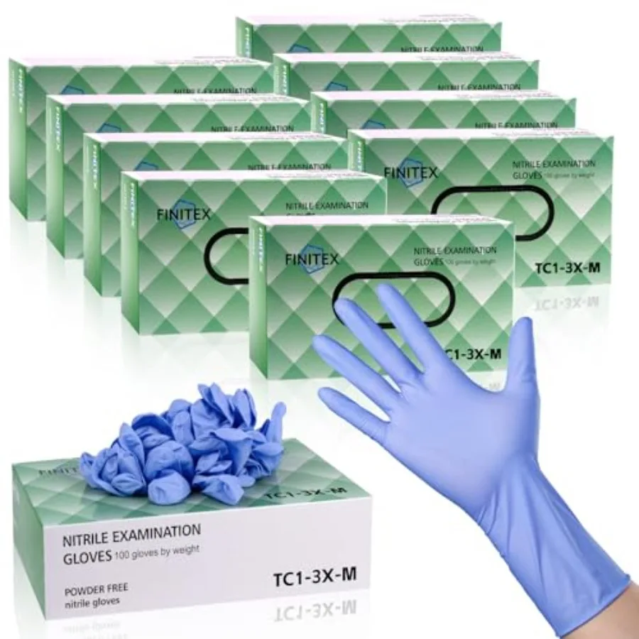

FINITEX Nitrile Disposable Medical Exam Gloves - Ice Blue 3.2 mil Latex-Free Gloves Examination Cleaning Food Gloves