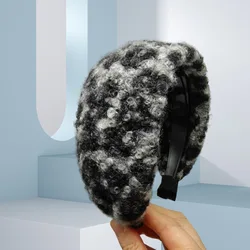 New Felt Wide-brimmed Headband  Warm in Autumn and Winter  High Skull  Retro Leopard Print Temperament   Hair Bands for Women