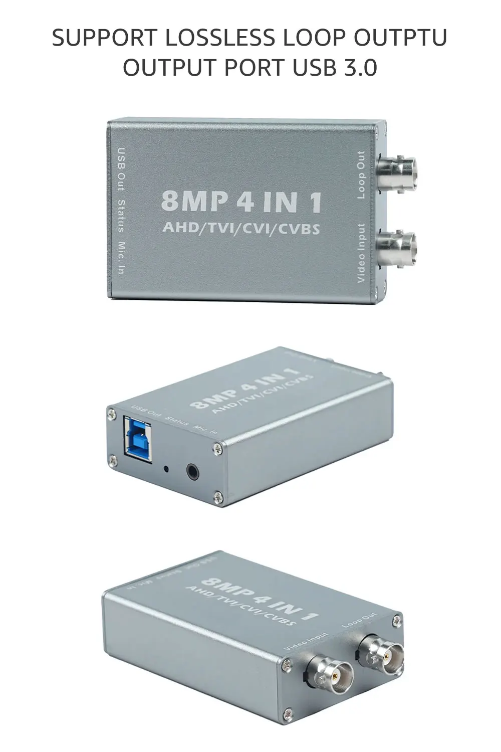 Tarjeta de captura de vídeo 4 en 1 de 8MP convierte señal de vídeo AHD/TVI/CVI/CVBS en señal USB Plug and Play