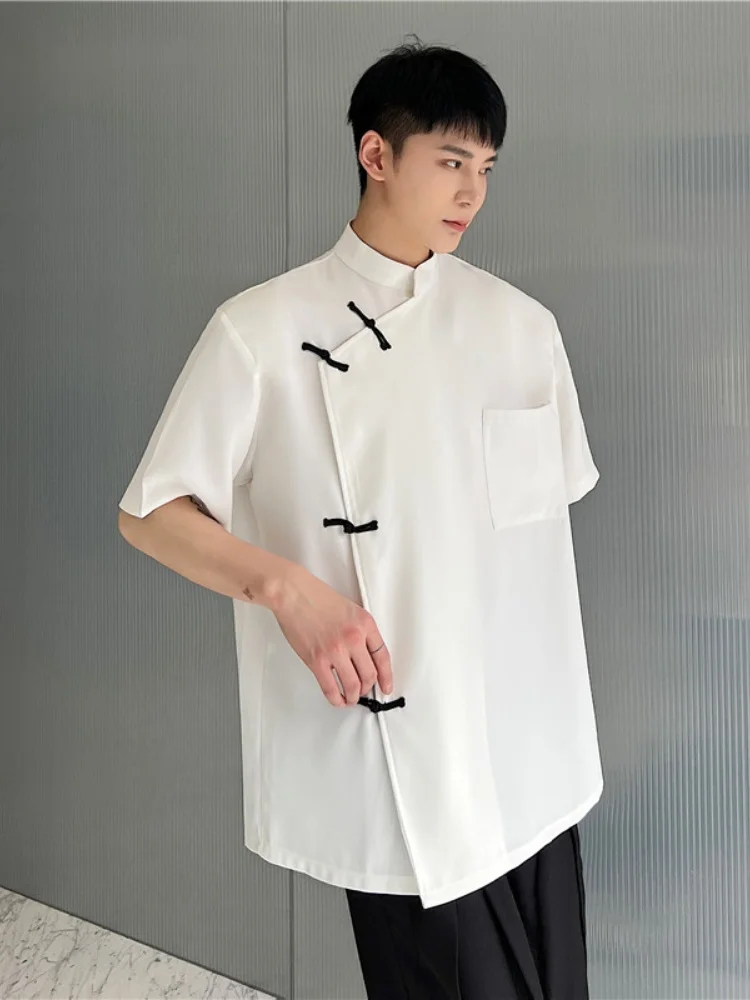 

New Chinese Style Summer Thin Half Sleeve Shirt Men's Loose Fit Stand Collar Short Sleeve Outerwear Fashionable Versatile Jacket