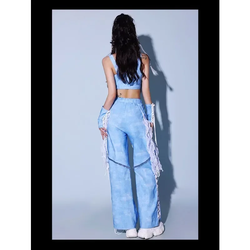 2024 Chinese Stijl Jazzdansvoorstelling Kostuums Voor Vrouwen Groep Gogo Dansers Outfits Blauw Kpop Kleding Stadium Slijtage S-XL