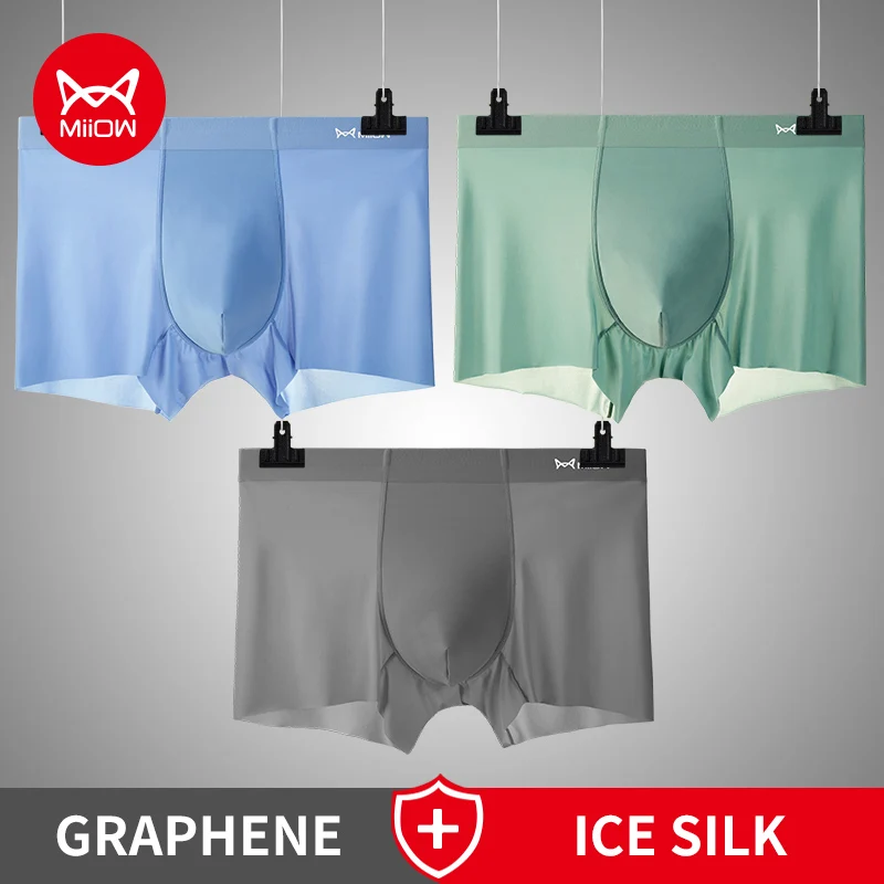 MiiOW 3 stücke Eis Seide Nahtlose Schlüpfer der Männer Mulberry Seide Antibakterielle Boxer Shorts Mesh Ultra-dünne Sexy Verschnaufpause männer Unterwäsche