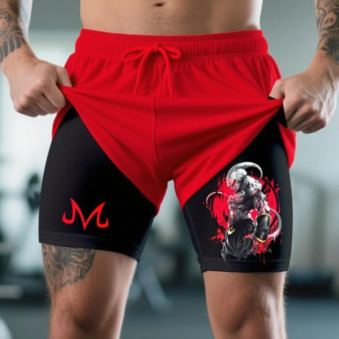 

Dragon Ball Z Majin Спортивные шорты для мужчин и женщин Двухслойные сетчатые дышащие спортивные шорты 2 в 1, летние повседневные быстросохнущие брюки Y2k