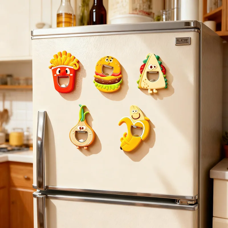 

Милый мультяшный еда, магниты на холодильник, открывалка для бутылок пива, силиконовый материал, кухонная утварь, стеклянная открывалка для бутылок