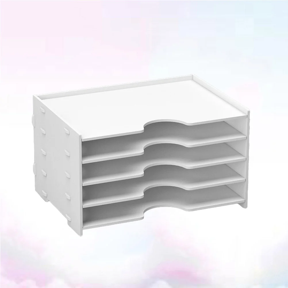 

Desktop Storage Rack File Shelves Office Supplies Four-Layer White PVC Plastic Wood Desk File Organizer for Office Home Desktop