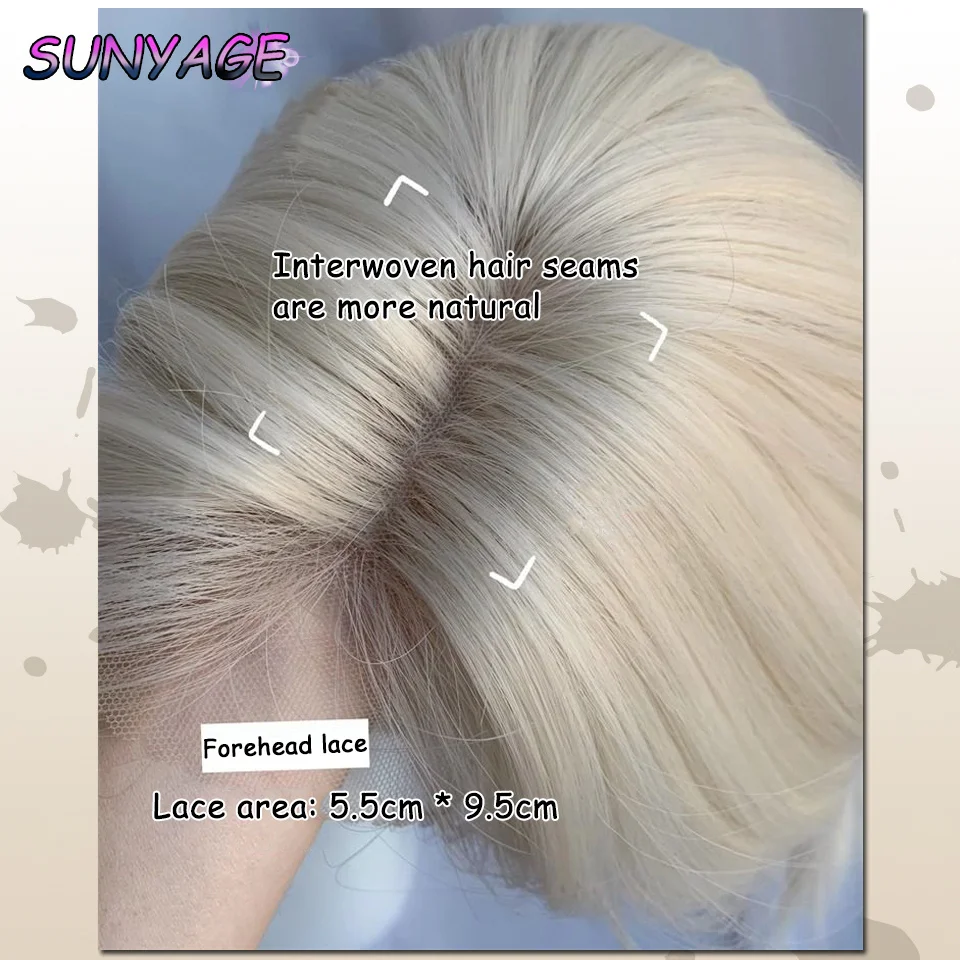 SUNYAGE Halloween Synthetic Short Mullet Head Wigs With Bangs Straight Anime Hairpieces White Gold Wolf Tail Short Hair Wig For