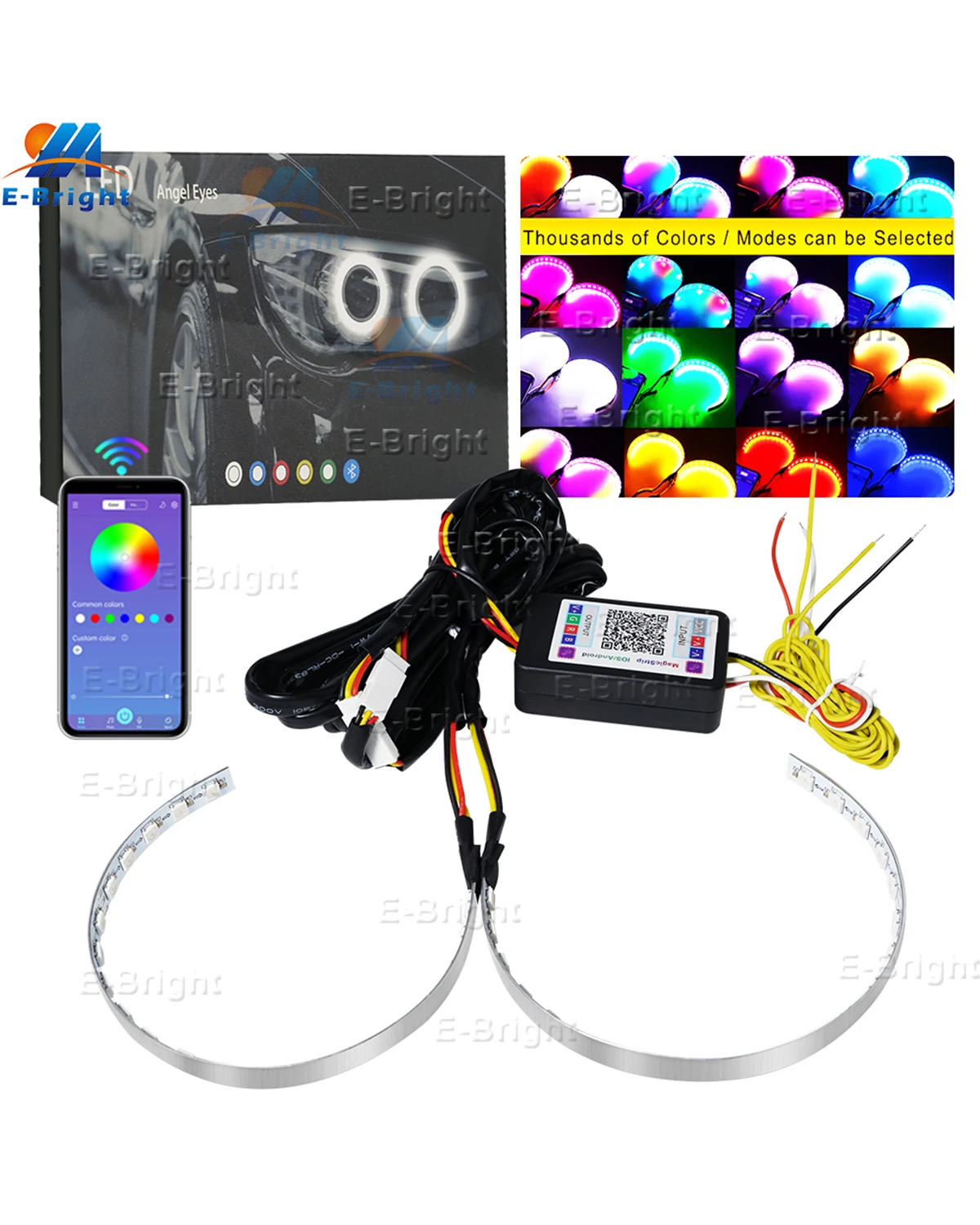 

1set RGB Demon Eyes Streamer APP Control Devil Angel Eyes Ring for 2.5in-3.0inch Car Motorcycle Headlight Decoration DRL Light