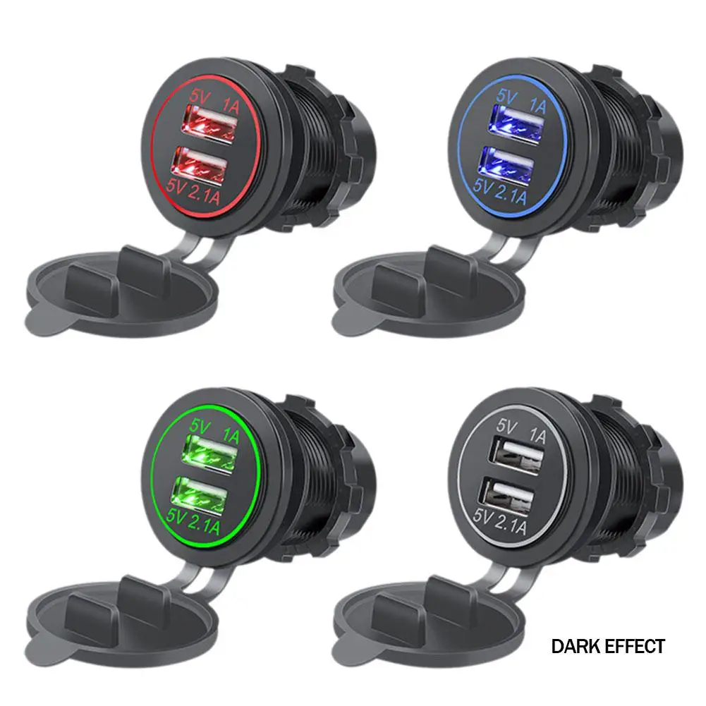 Dual USB Ports 3.1A 12-24V General Car LED Warm Light Circle For Touring Car Motorcycle Outlet Power Adapter T3D2