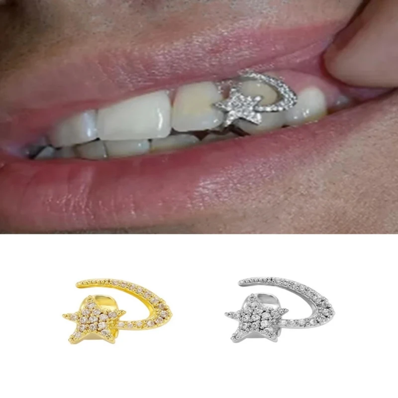 

Grilles dentaires unisexes en Zircon cubique, dents détoile glacées, pierres CZ compliments, Hip Hop