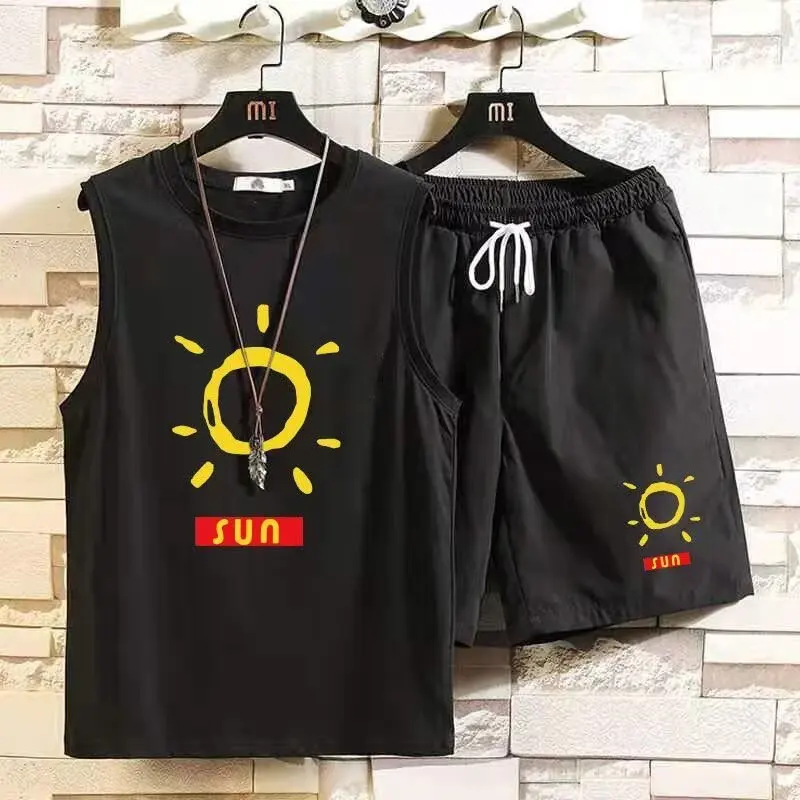 

Summer Large Size Sleeveless Vest And Five-Quarter Shorts Set Casual Loose Two-Piece Set for Students Polyester Fiber