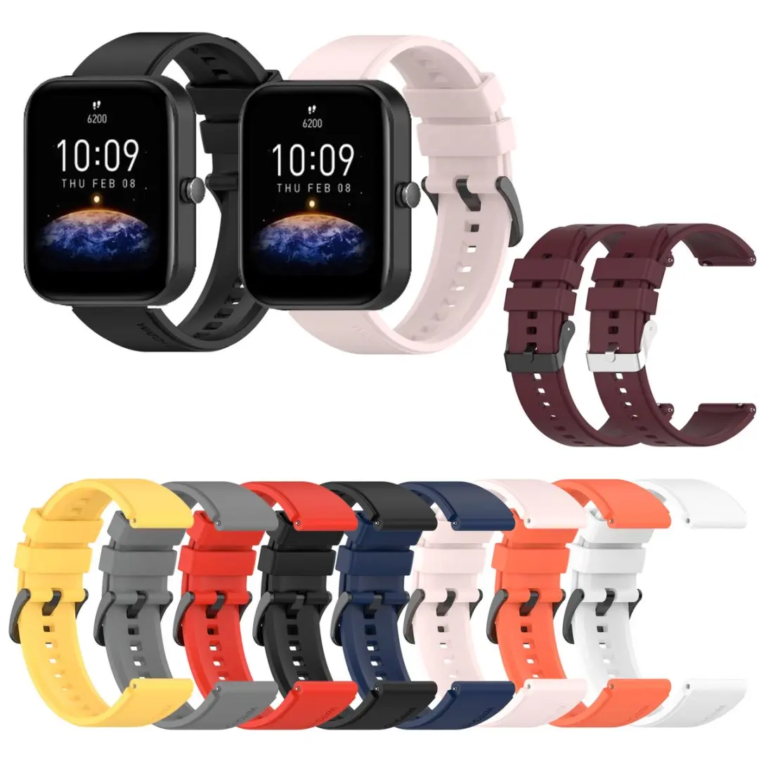 Pulseira esportiva de silicone, 20/22mm, pulseira de substituição para huami amazfit bip 3 5 6 pro bip u pro bip s lite amazfit active 2