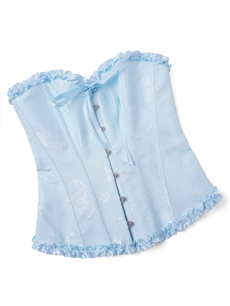 Damen Vintage Jacquard Korsett-Top, trägerlos, mit Rüschen vorne, Busk-Rücken, Schnürung, 20 Farben, für Feiertage, Partys und Abendgarderobe – Detail 6