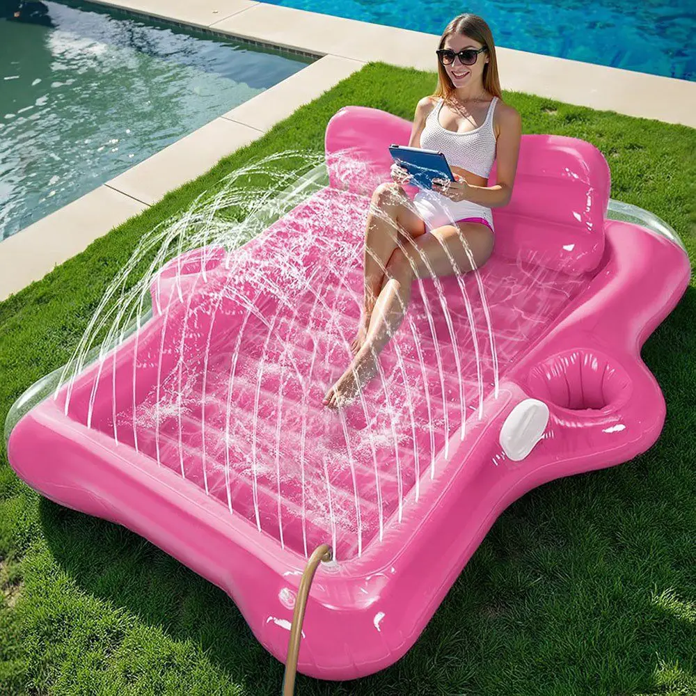 Customized water inflatable double floating bed adult pool lounge chair floating row outdoor beauty black pool cup hole floating
