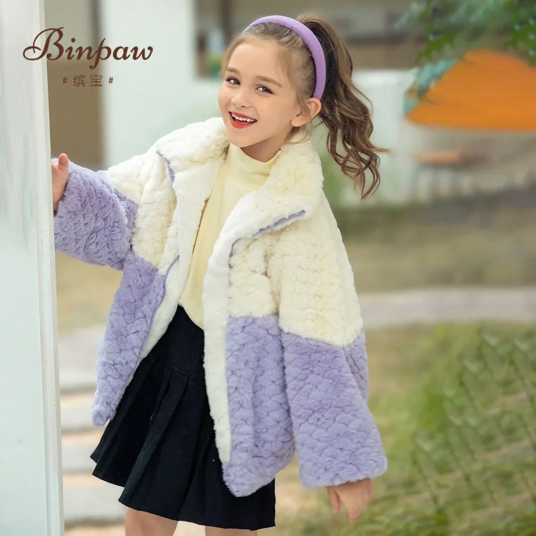 Fashion Autumn Winter Baby Girls Parkas Pink Purple Color Contrasting High Necked Zipper Coats Toddler Cardigans