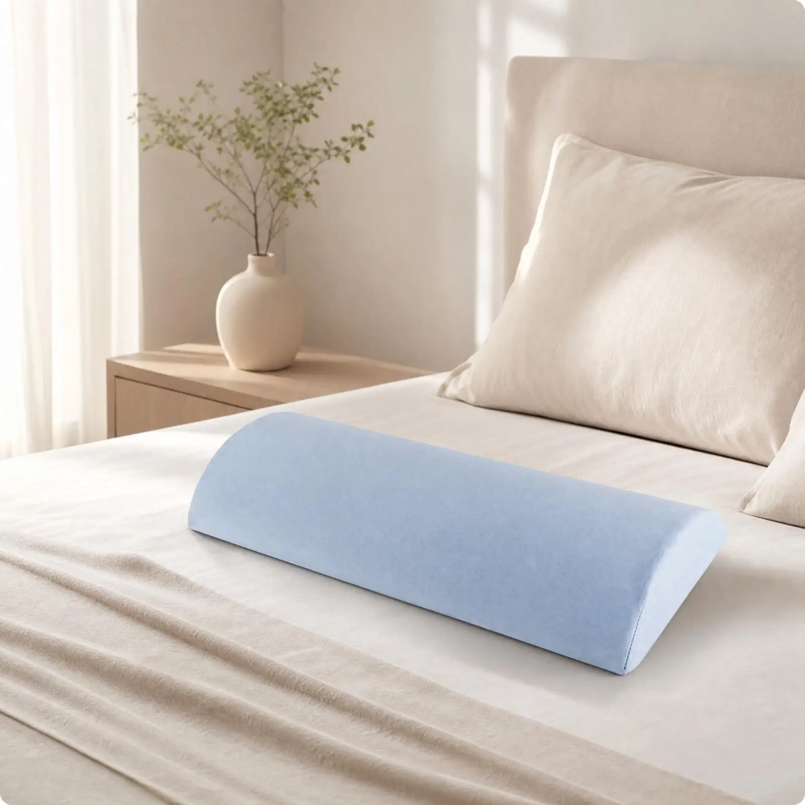 Memory Foam Support Cushion for Bed Back Pain Relief Ergonomic Pillow with Cooling Bamboo Charcoal Cover Light Blue