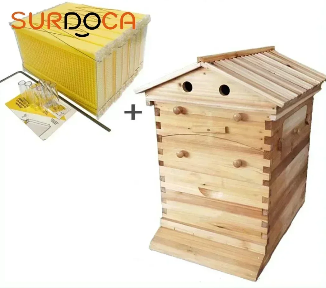 New Upgraded High Quality Boiled Wax Cedar Beehives Self-watering Honey Bee Hives 7 Spleen Honey Flow Frames Beekeeping Tools