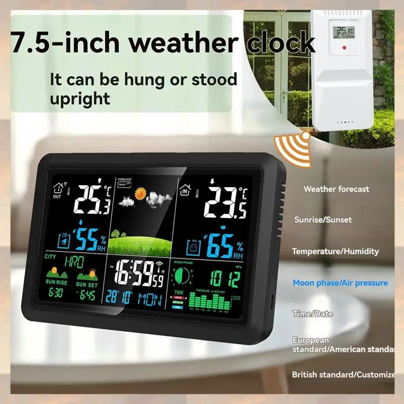 

Flash Trend Multifunction Tuya Weather Station Air Quality Temperature Humidity Meter Moon Phase Air Pressure Weather Clock UK P