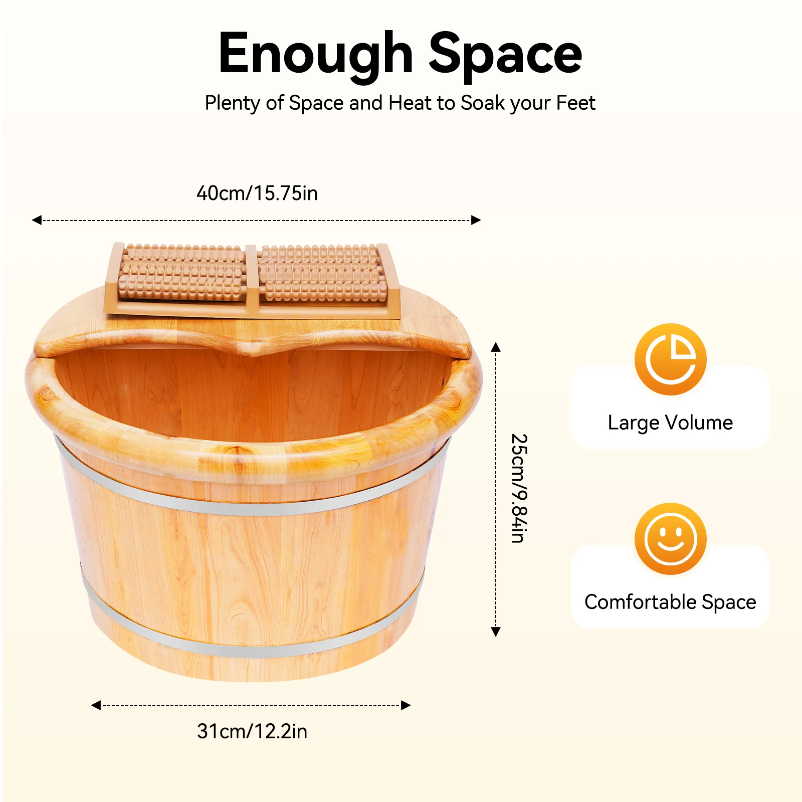 

Foot Bath Bucket with Shiatsu Massage Roller & Lid for Heat Preservation, Cedar Wood Foot Soak Tub Spacious Design for Relief