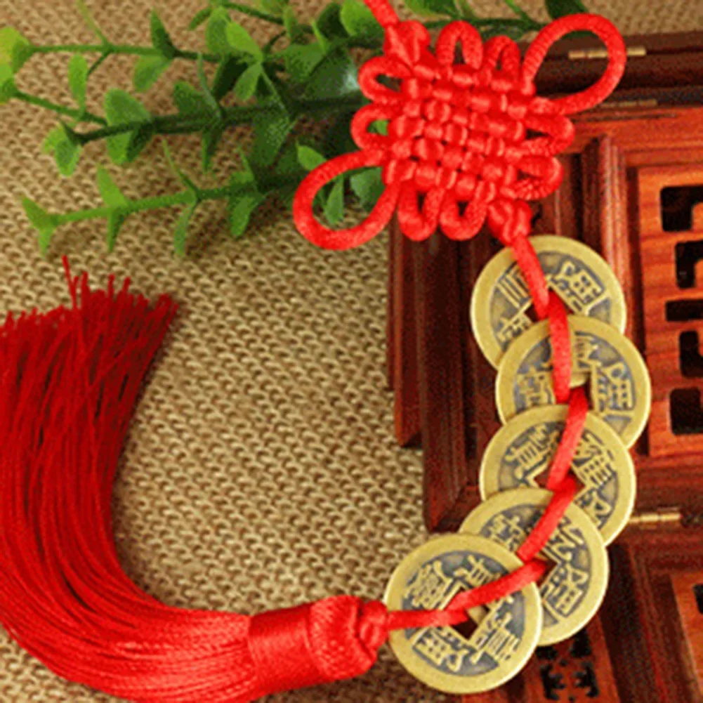 Home Chinese Knot Hanging Decor Good Luck Hand Made Ornament Red Brass+cotton Rope Car Hanging Feng Shui Decor