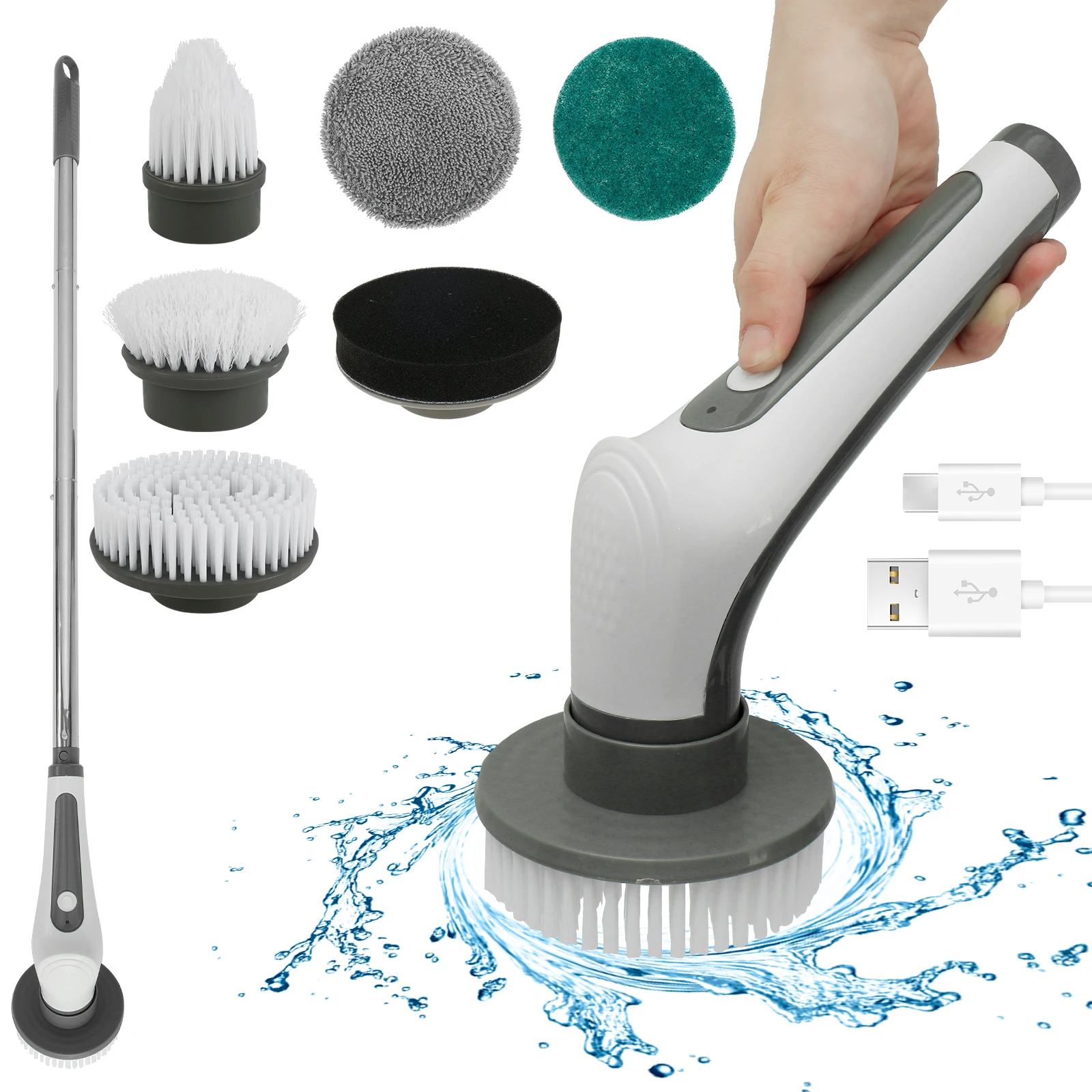 Electric Spin Scrubber with 6 Replacement Brush Heads IPX8 Waterproof Spinning Scrubber Brush with Removable Handle Cordless