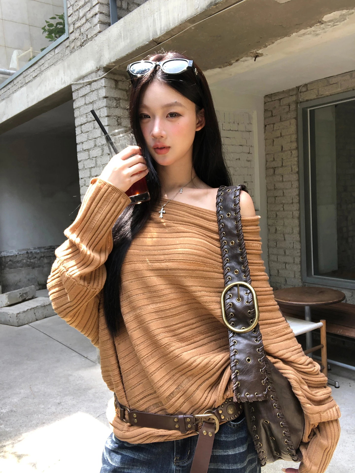 

Loose Knitted Sweater Women's Spring Faion Slant oulder Outerwear Korean Sle Comfortable Long Sve Wool Blend Top