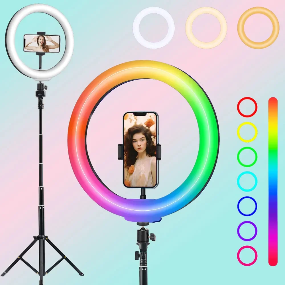 

ZOMEI 133CM Portable Extend Selfie Stick Tripod With 30cm RGB Ring Fill Light 11 inch LED Panel lamp For Huawei Stand holder