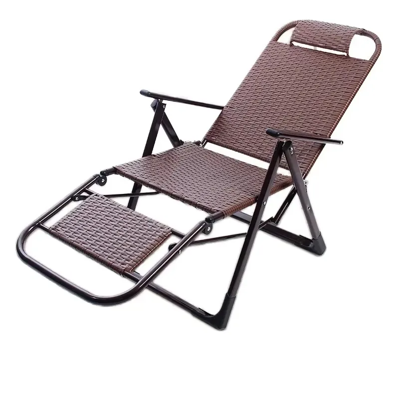 Wholesale Handmade Modern Rattan Foldable Metal Frame Portable Lounge Chair with Backrest for Family Balcony Living Room
