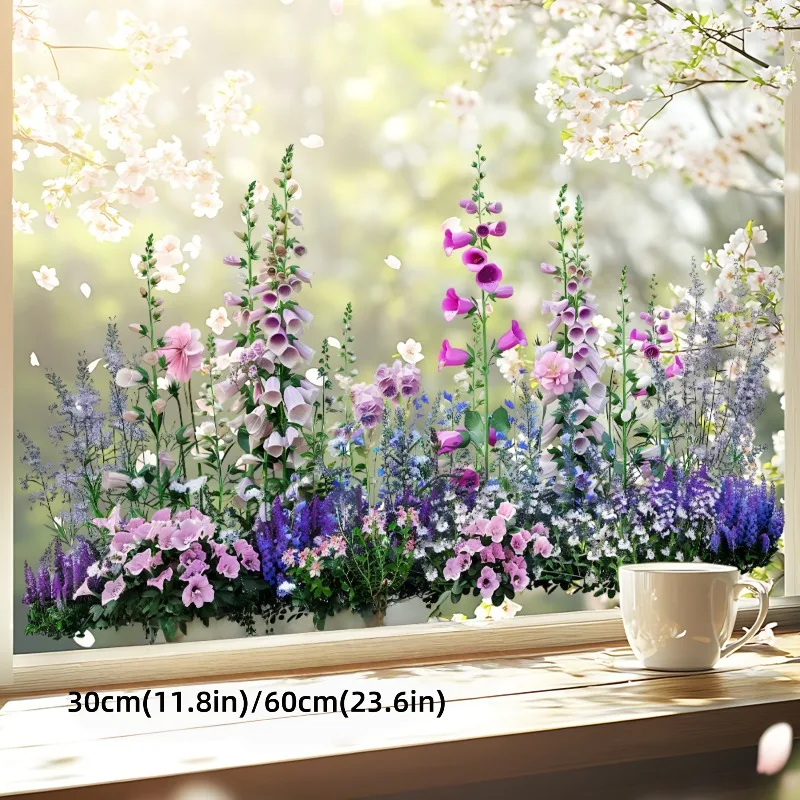 Double-Sided Wildflower Static Cling Decal | Colorful Garden Design Removable Sticker for Glass Window Decoration