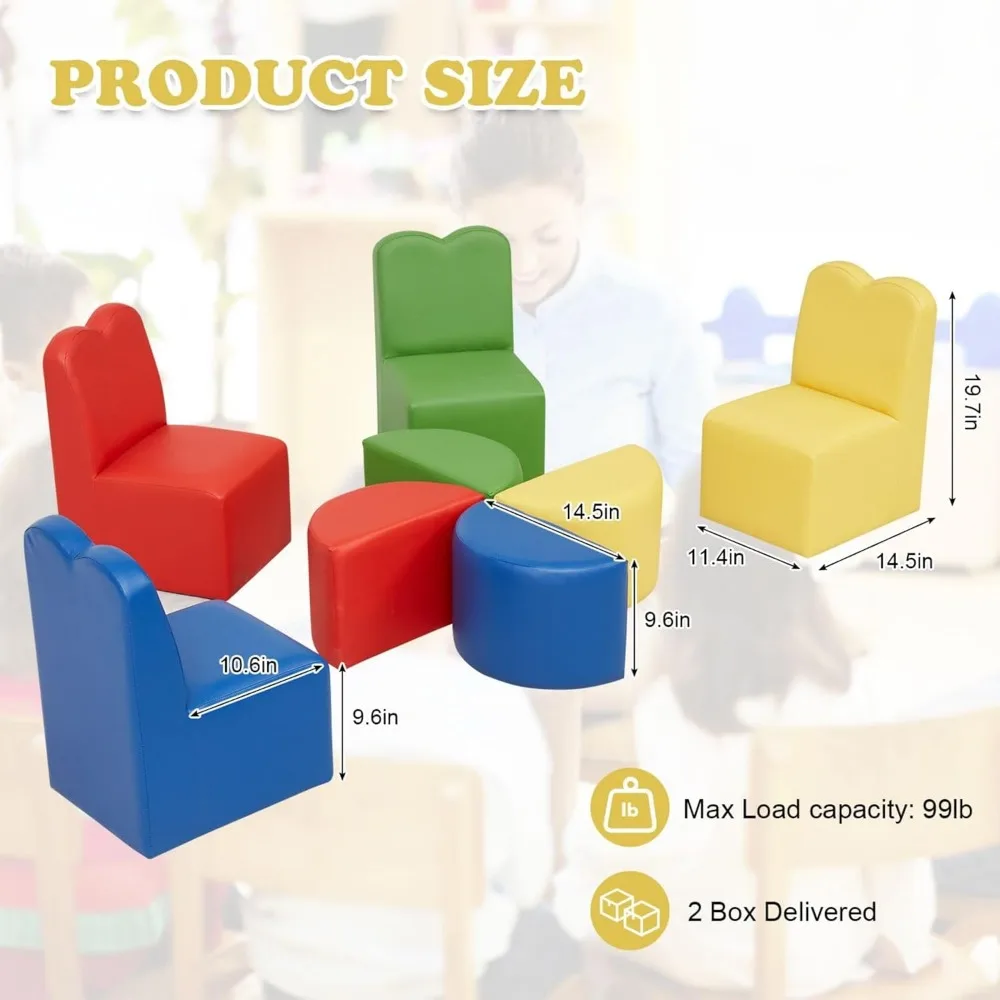 Kids Modular Flexible Seating Set - 8 Pieces Kids Couch, Sectional Sofa Set for Home Preschool, Daycare Furniture