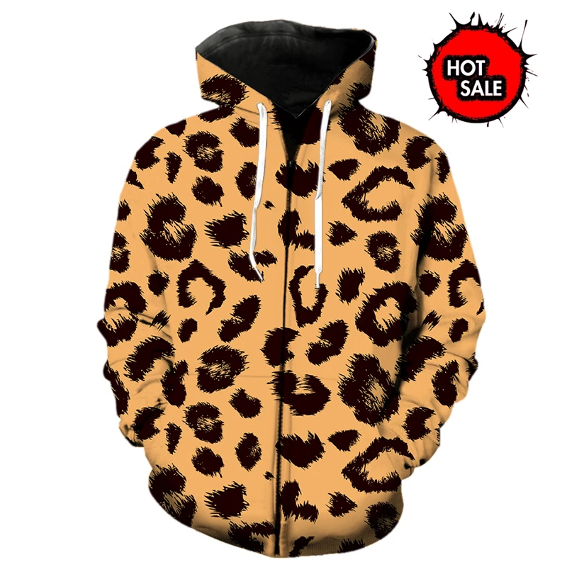 Hot Sale Leopard Print 3D Zip Up Hoodies Men Women Y2k Clothes Casual Zipper Designer Tracksuit Kids Sweatshirt Men's Hoodies