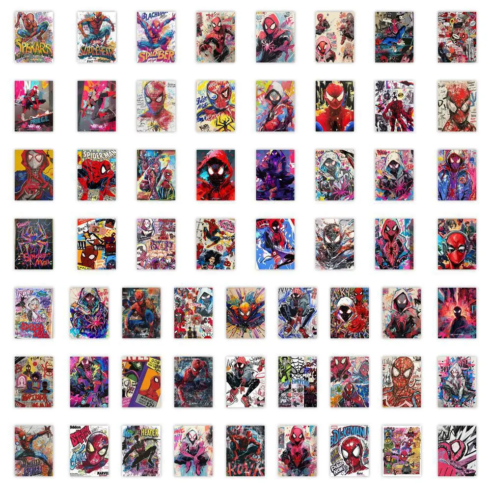 63 Uds. De pegatinas de grafiti pintadas a mano de Spider Man de Disney, pegatinas de dibujos animados de superhéroe geniales, cuaderno, teléfono, guitarra, juguetes para niños
