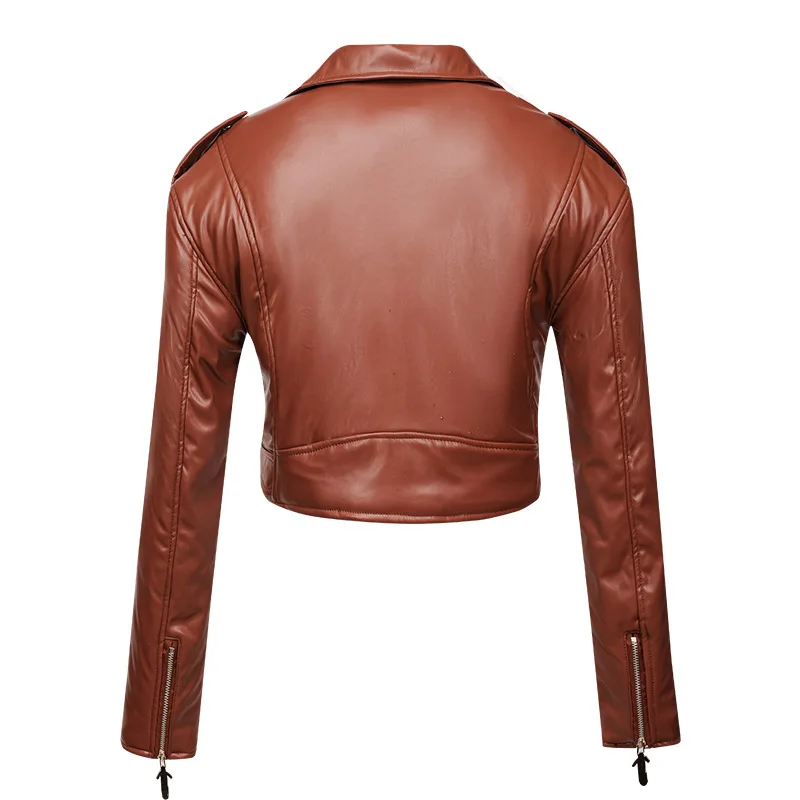 High Street Women's Motorcycle Jacket Padded PU Leather Jackets Moto Biker Short Coats Diagonal Zipper Racing Women Outerwears