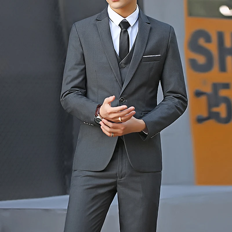 

Suit (Blazer+Vest+Pants) Men Fashionable, Form-fitting Business Gentleman Striped Formal Suit, High-end Professional Wedding