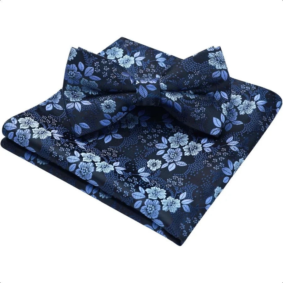 HISDERN 남성용 나비 넥타이 페이즐리 꽃 Pretied Bowtie 포켓 스퀘어 세트 남성용 공식 나비 넥타이 웨딩 파티