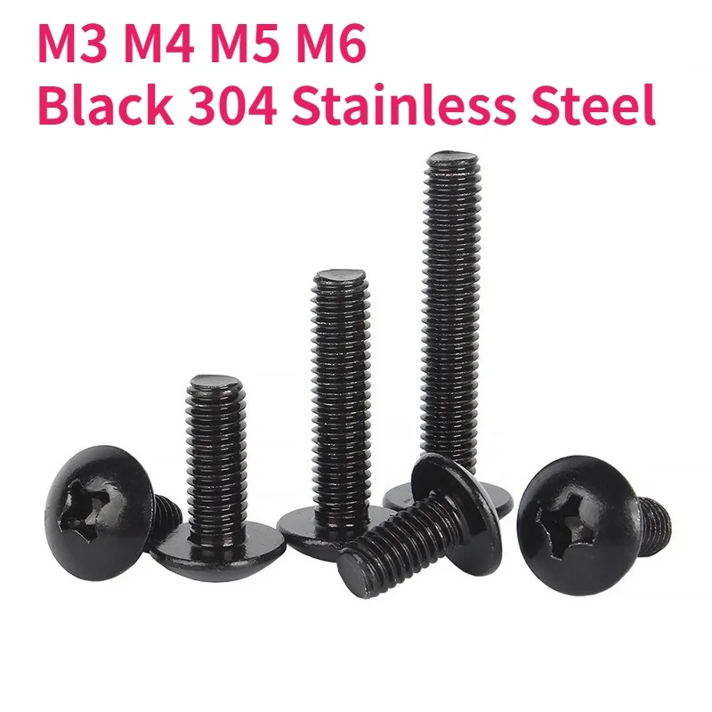 M3 M4 M5 M6 Black 304 Stainless Steel Cross Recessed Phillips Truss Large Mushroom Round Head Screw Bolt