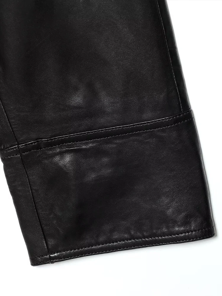 Estilo europeu novo feminino elegante e versátil cor sólida lapela manga comprida jaqueta de couro com cinto curto.