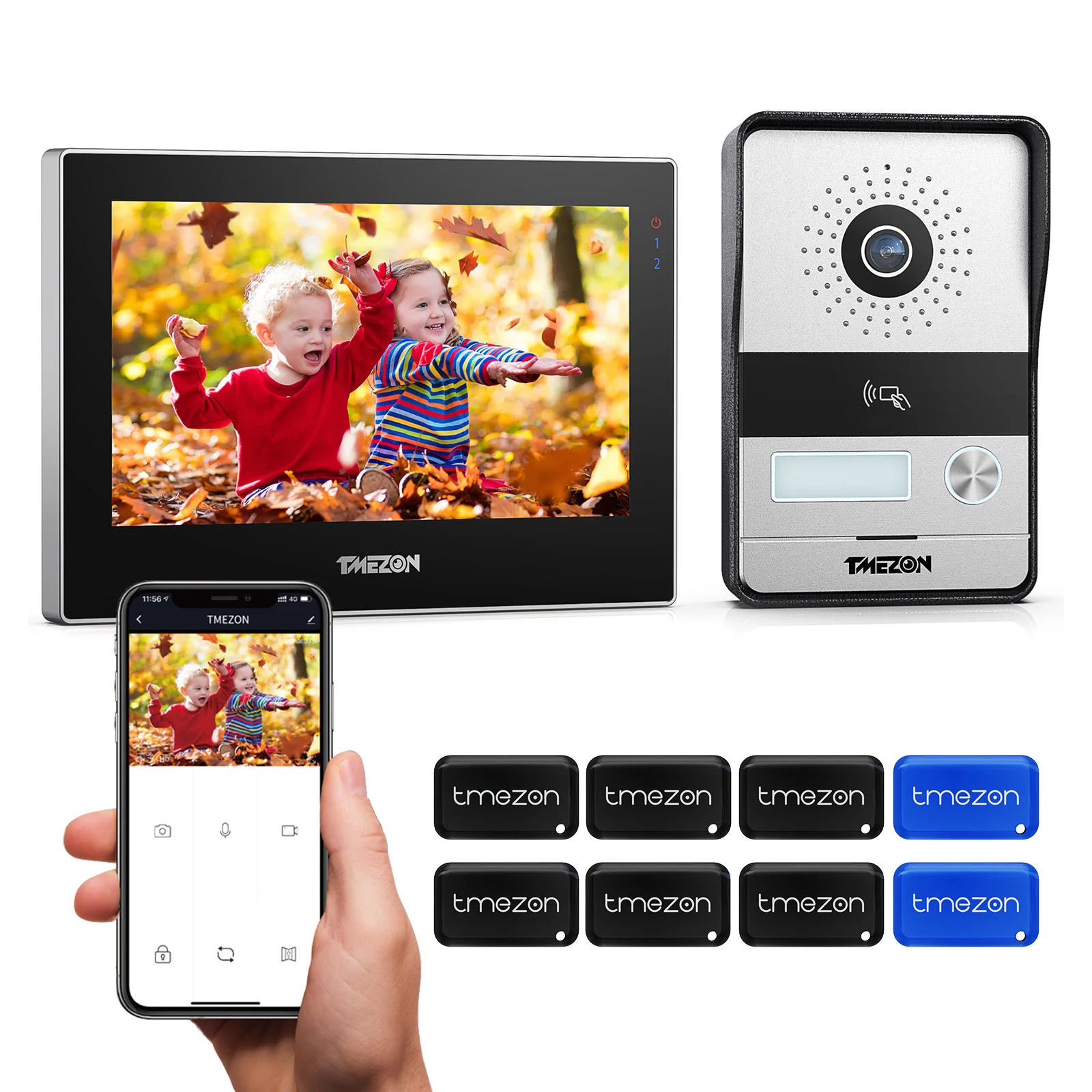 2-wire TMEZON WiFi Video Doorphone Doorbell Intercom 7 Inch 1080P Touchscreen Monitor APP/Swipe/Card 4in1 Unlock tuya app