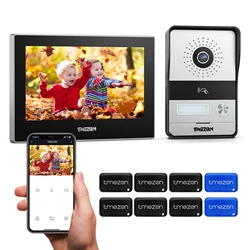 2-draads Tmezon Wifi Video Deurbel Intercom 7 Inch 1080P Touchscreen Monitor App/Swipe/Card 4in1 Unlock Tuya App