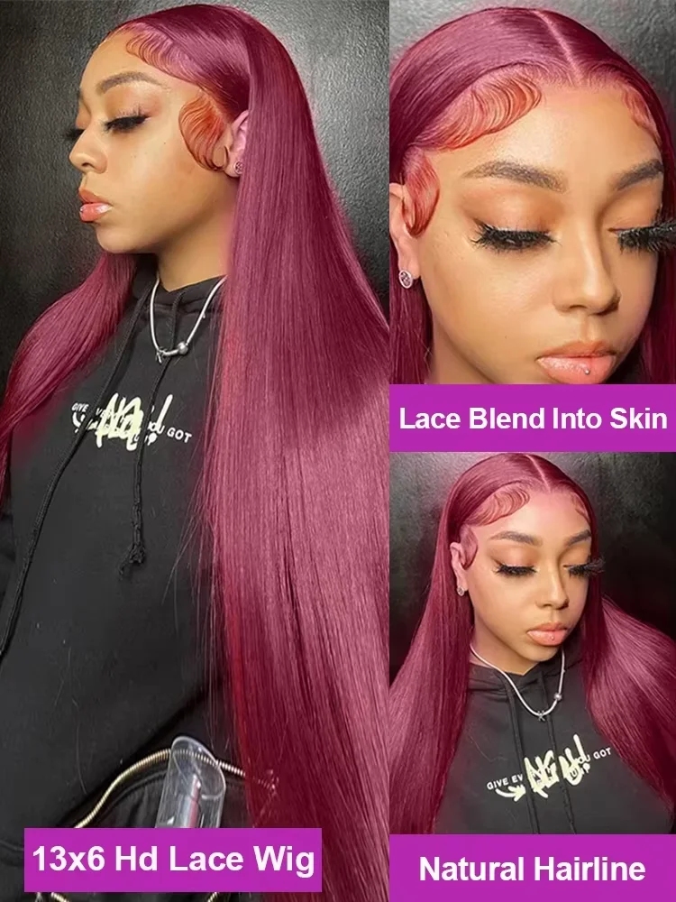 

32 38-дюймовые парики из натуральных волос 99J Burgundy, прямые, перуанские, с HD-кружевной передней частью 13x6, фронтальный парик 13x4, предварительно снятая линия роста волос, безклеевой парик с закрытым основанием