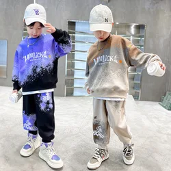 Spring Teenage Boy Clothes Set Letter Gradient Sweatshirt Pullover and Pants Suit Children's Boys Top and Bottom 2pcs Tracksuit